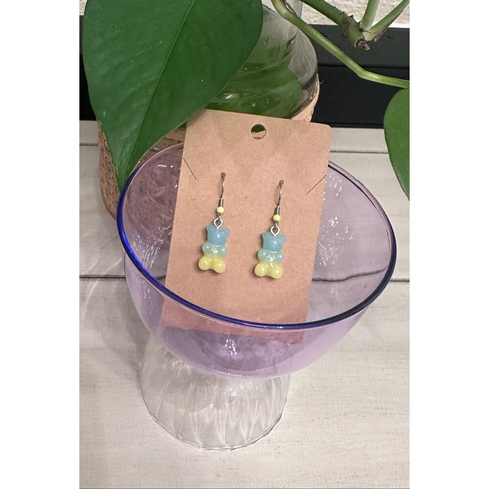 Blue and Yellow 90’s Vibes Gummy Bear Dangle Drop Earrings New